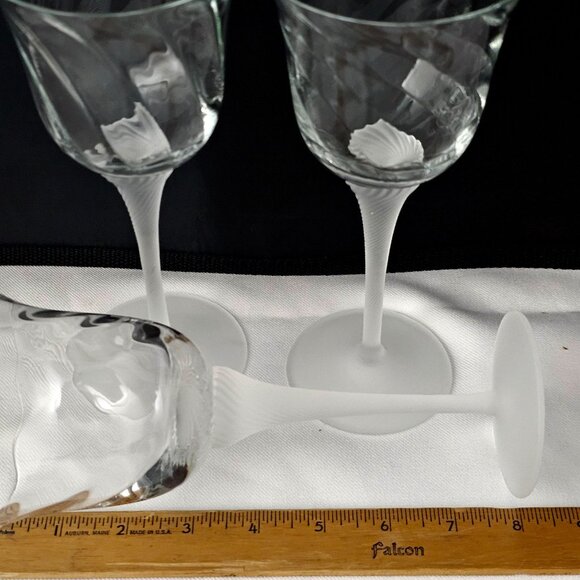 Valerie Frosted Wine Glass 8" set-3 Crystal Clear 8oz optic swirl satin stem - Picture 8 of 9